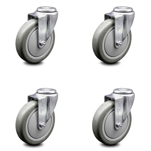 5 Inch Gray Polyurethane Wheel Swivel Bolt Hole Caster Set